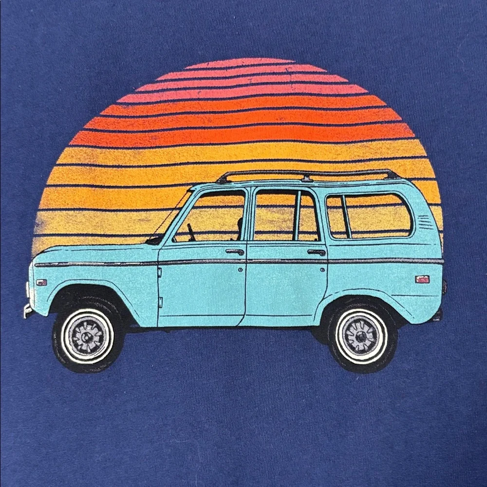 New NWT J.Crew graphic blue cotton tee size Medium Caravan Travel Road Trip